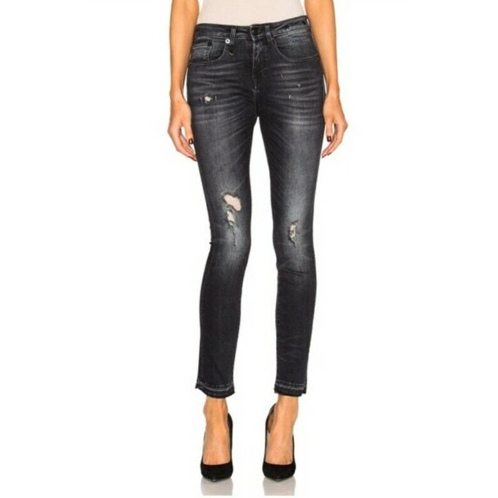 R13 Jenny Mid Rise Women Skinny Jeans in Strummer Black Broken In Italy Sz 25 (b